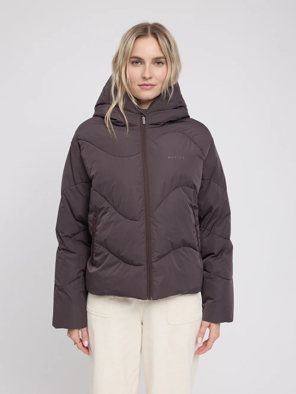 Mazine - Waves Quilt Short Puffer Jacket - eggplant