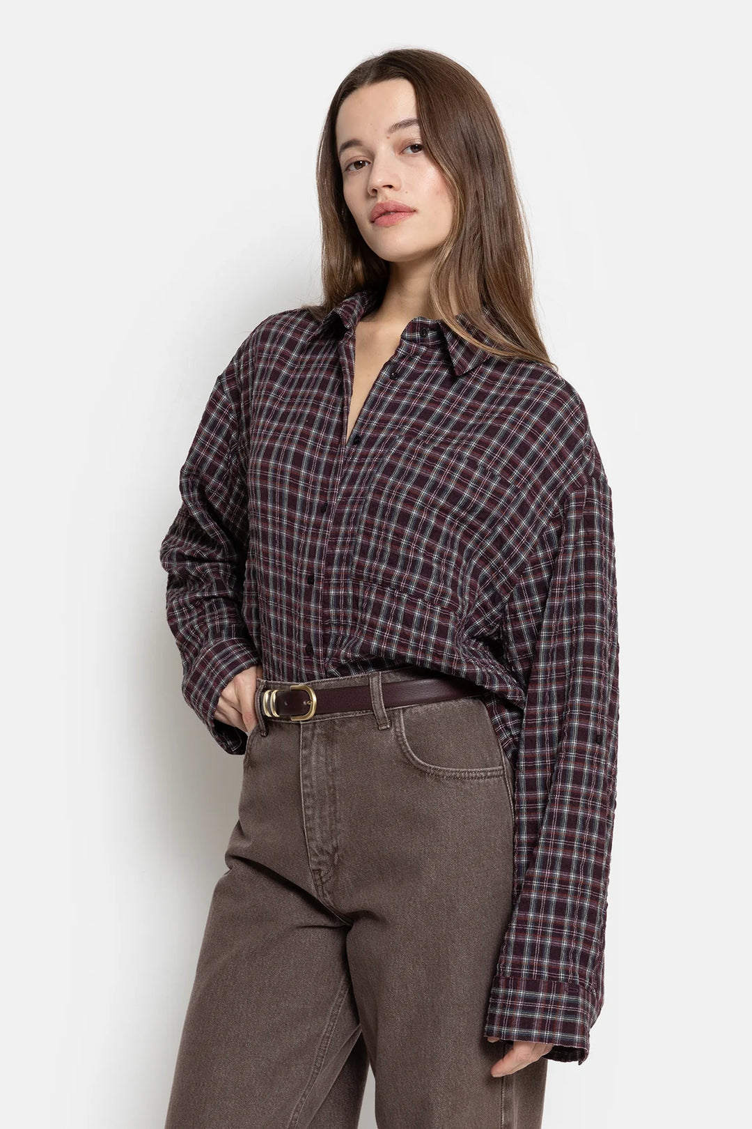 Ame Antwerp - Ocean Cropped Shirt - Plum checked
