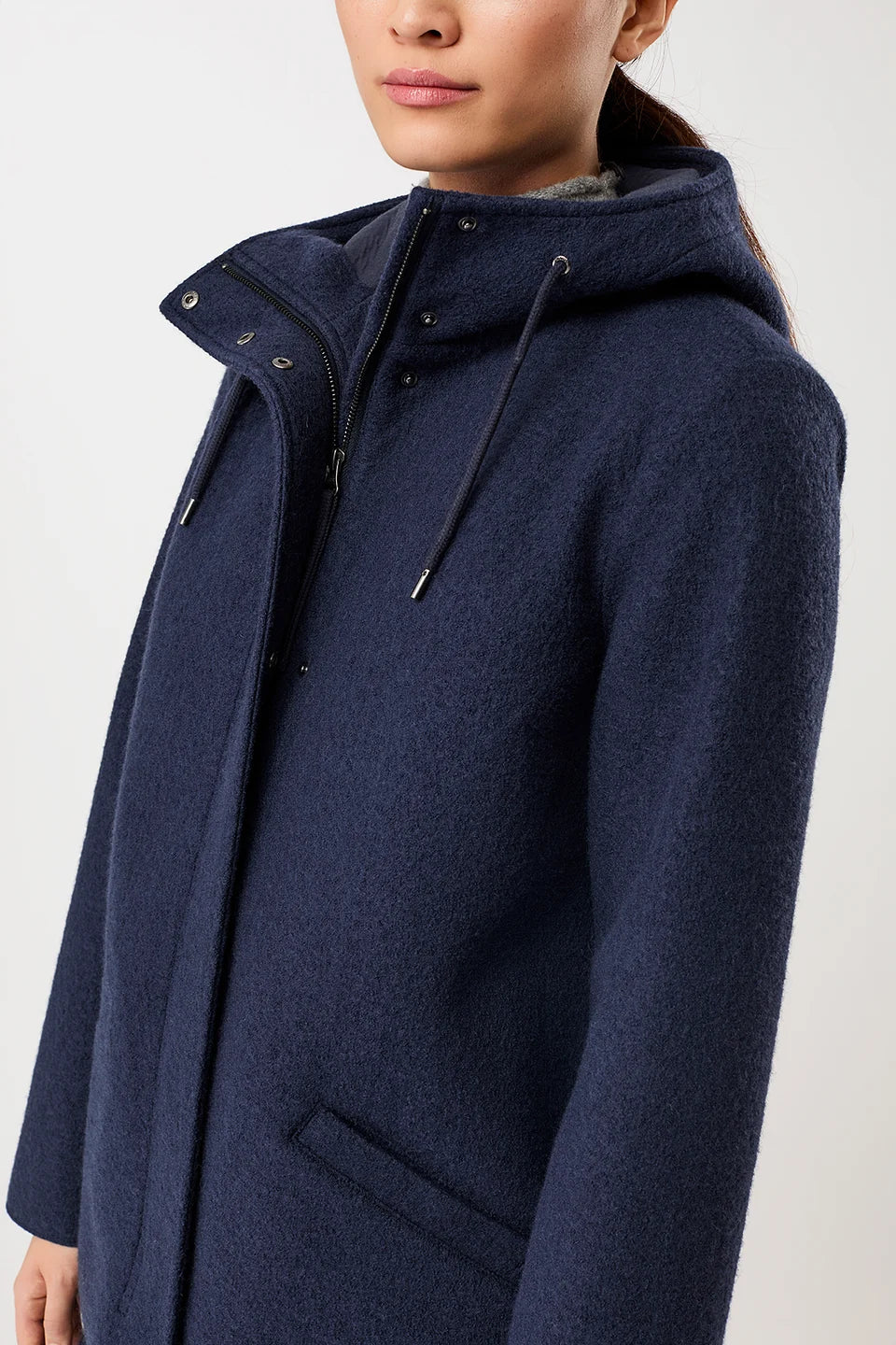 LangerChen - Jas van gekookte wol met capuchon en membraan - Steel Blue 