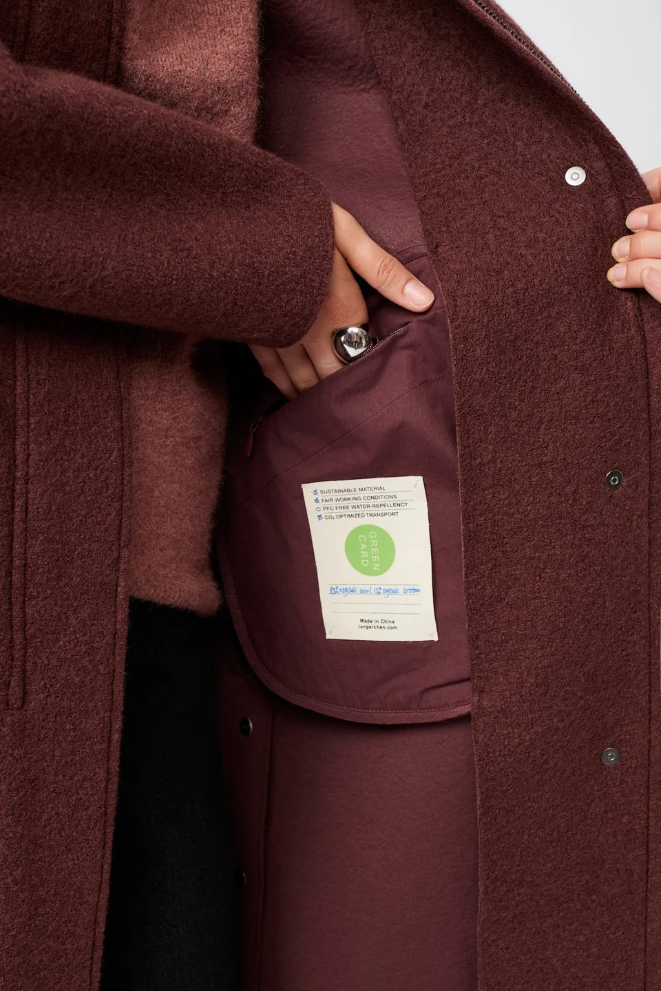LangerChen - Jas van gekookte wol met capuchon en membraan - Burgundy