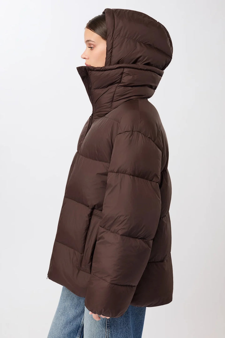 LangerChen -  Gewatteerd jack met kraag en afneembare capuchon - Coffee