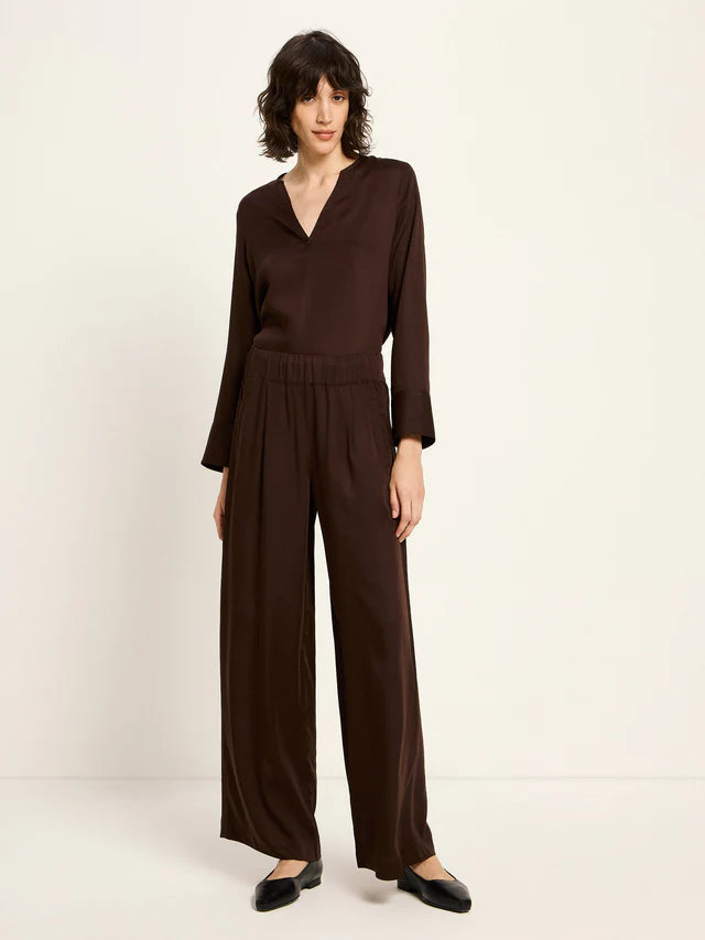 Lanius - Wijde broek van TENCEL - Dark Brown