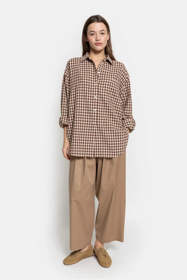 Âme Antwerp - Orchid Oversized Blouse - Camel/Wit geblokt