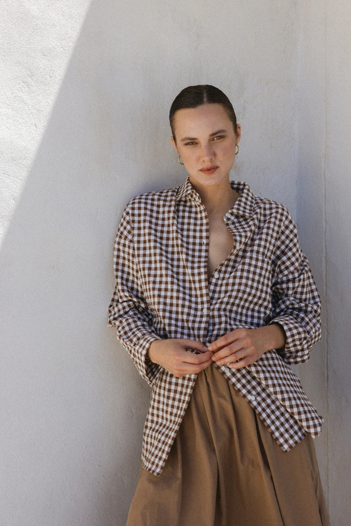 Âme Antwerp - Orchid Oversized Blouse - Camel/Wit geblokt