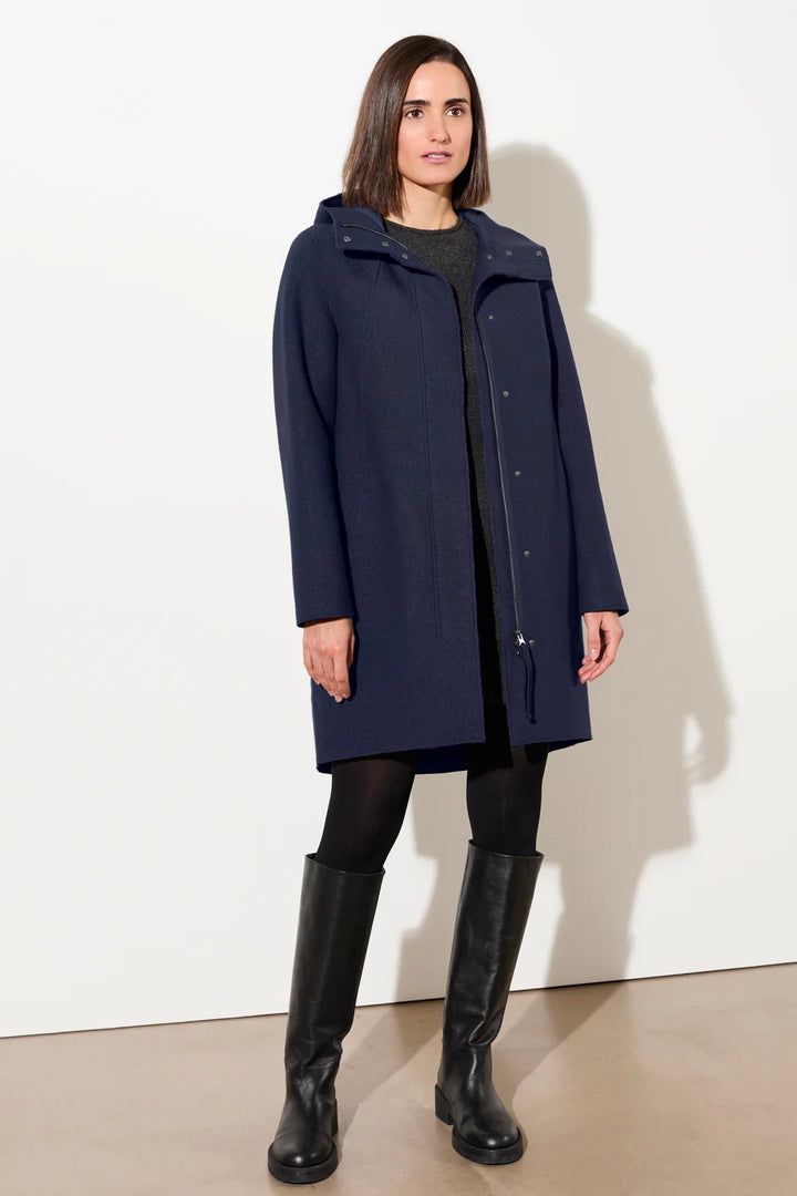 LangerChen - Getailleerde parka van gekookte wol met membraan - Steel Blue