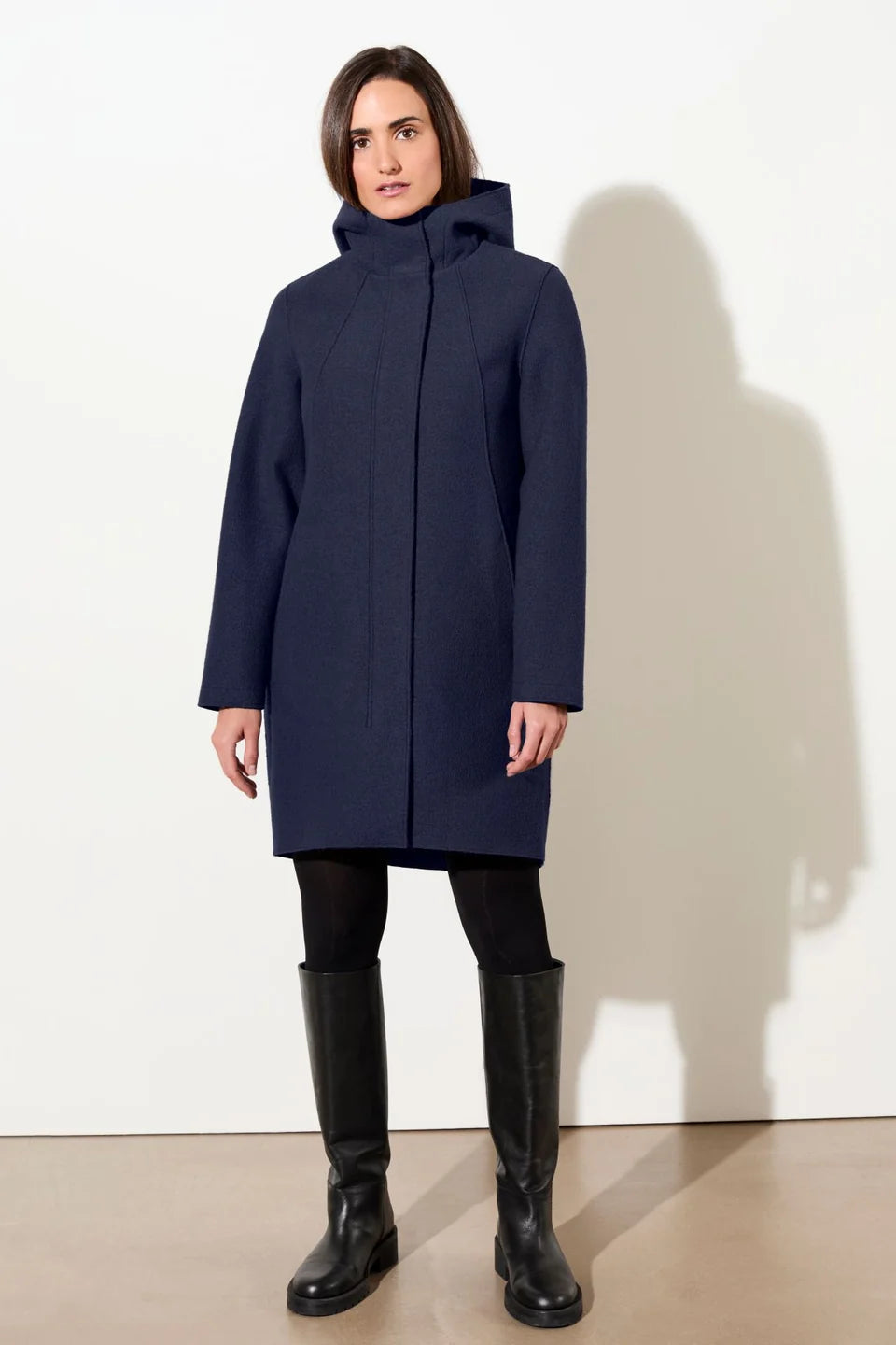 LangerChen - Getailleerde parka van gekookte wol met membraan - Steel Blue