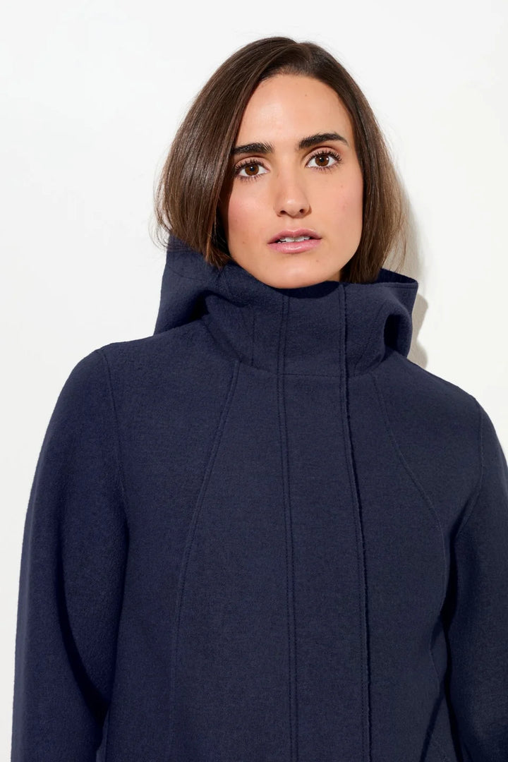 LangerChen - Getailleerde parka van gekookte wol met membraan - Steel Blue