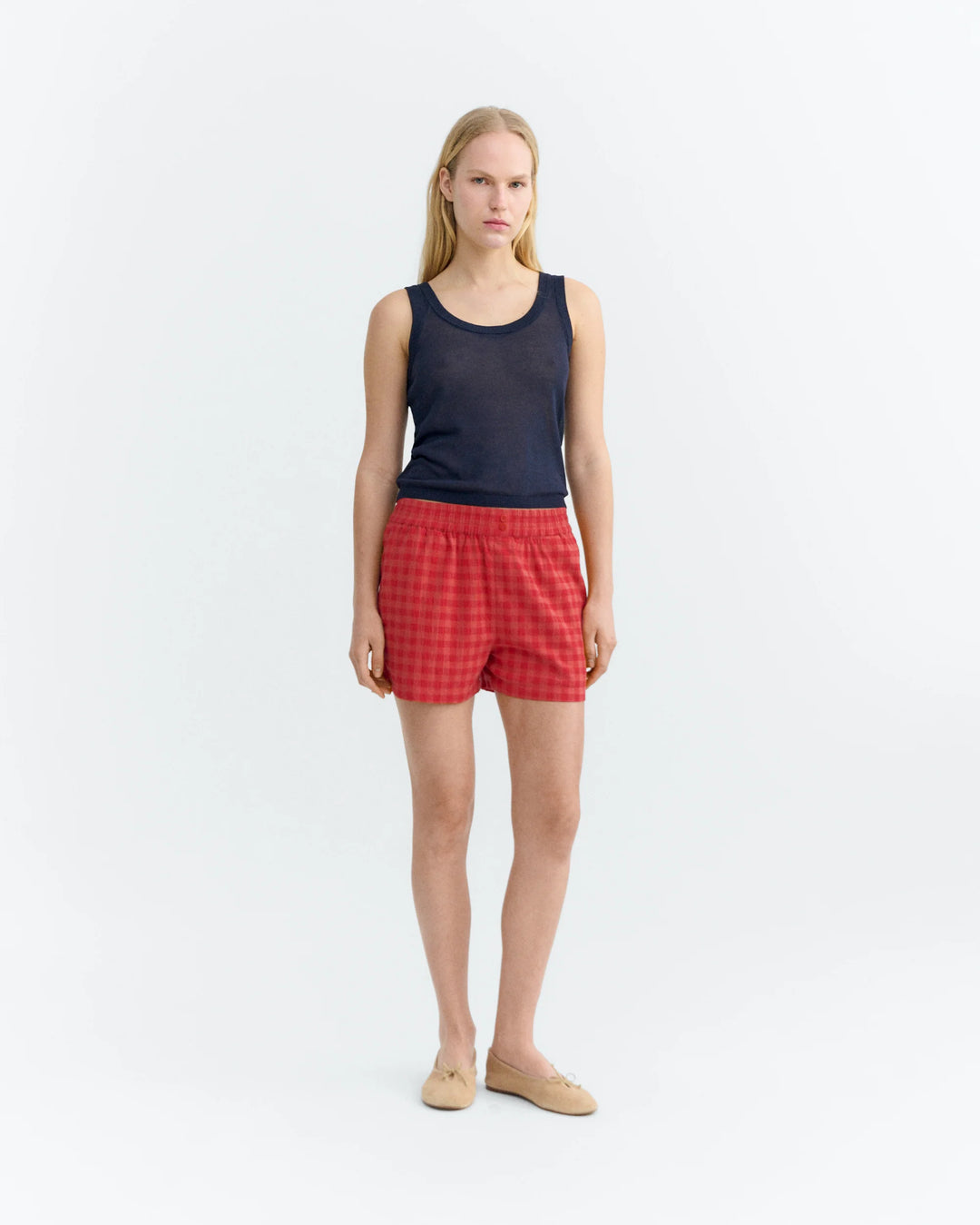 Thinking Mu - Geraldine red seersucker shorts