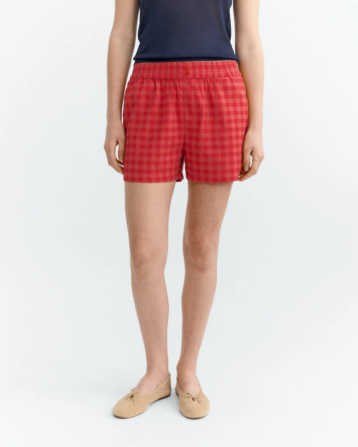 Thinking Mu - Geraldine red seersucker shorts