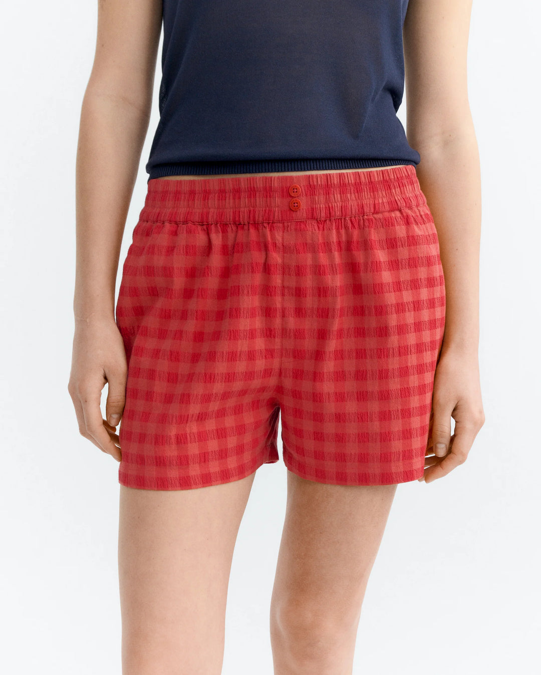 Thinking Mu - Geraldine red seersucker shorts