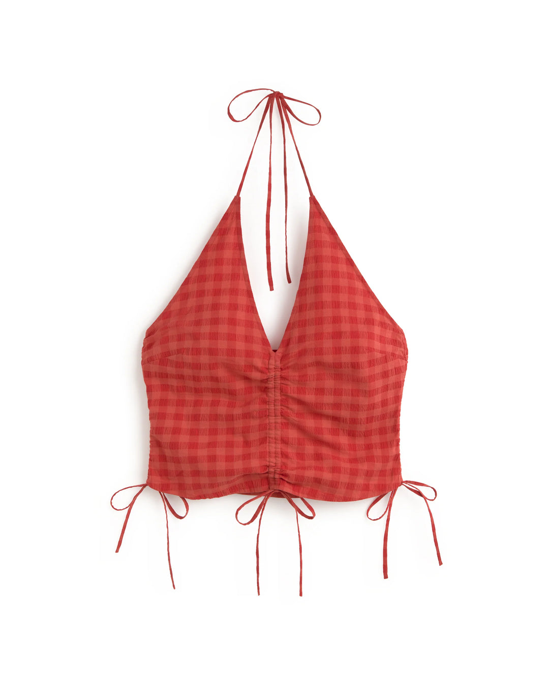 Thinking Mu - Adjustable seersucker top red Hiba