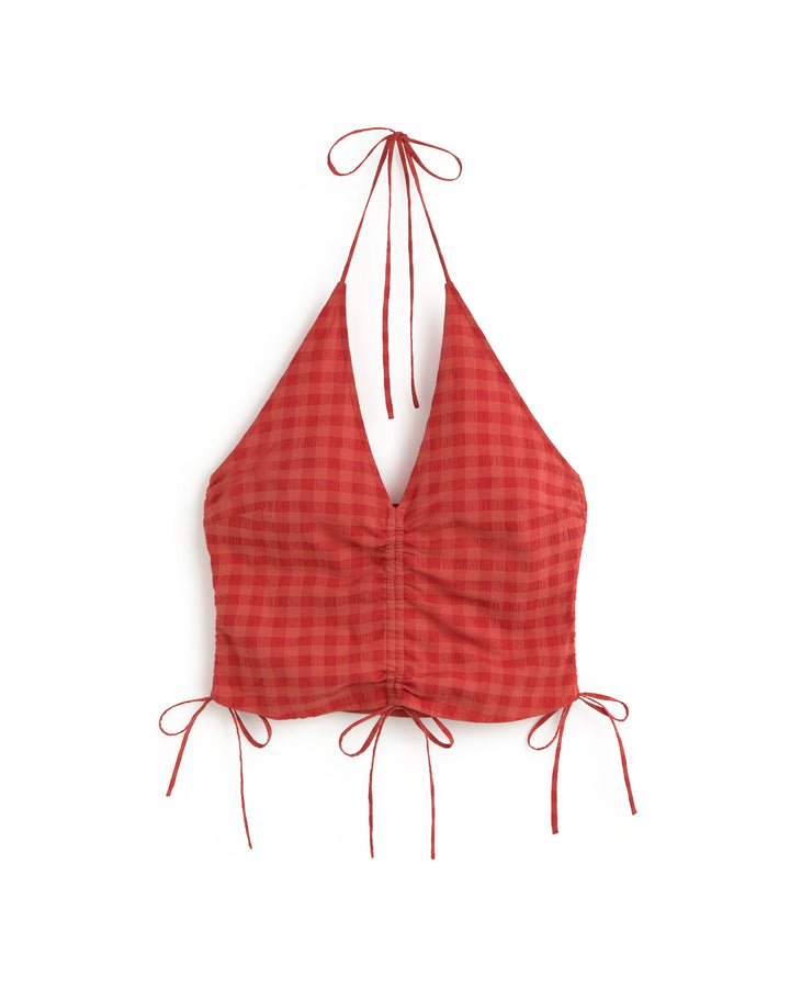 Thinking Mu - Adjustable seersucker top red Hiba