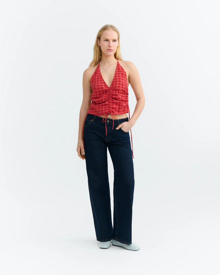 Thinking Mu - Adjustable seersucker top red Hiba