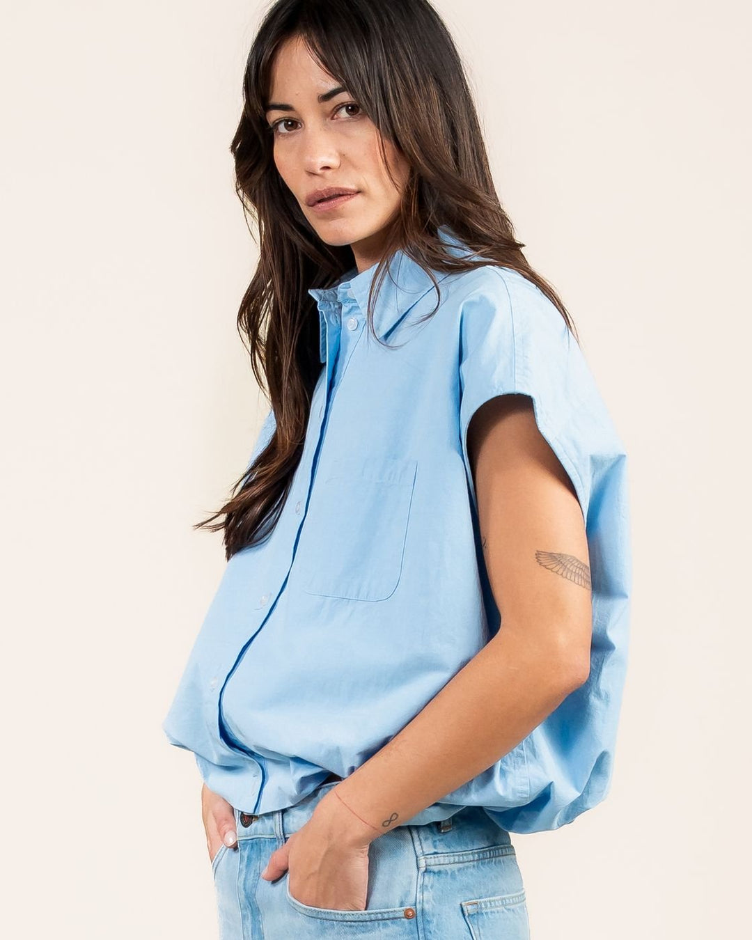 Kuyichi - Dilek Mouwloze Blouse - Sky Blue