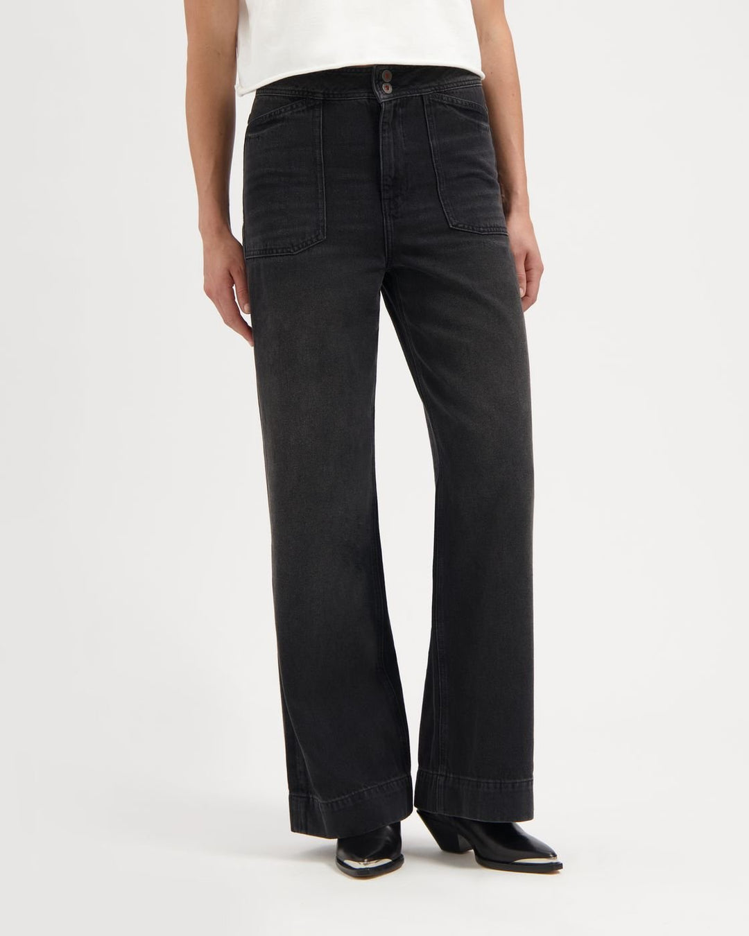 Kuyichi - Farrah Worker High Waist Wide Leg - Smoky Noir