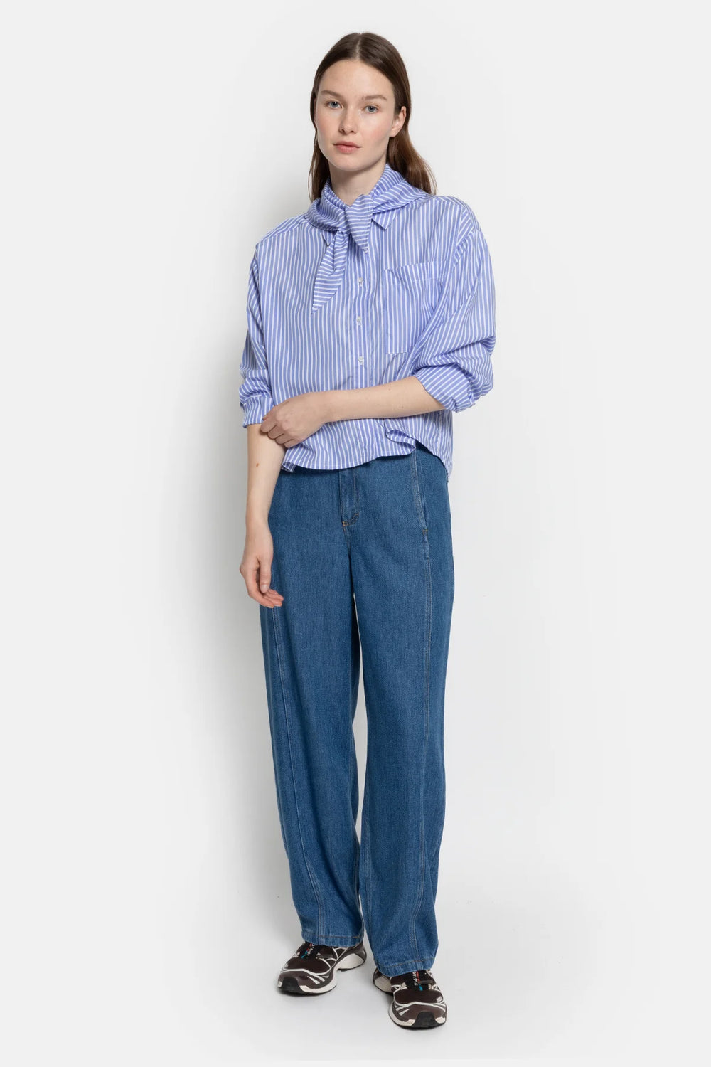 Âme Antwerp - Nobody Shirt met afneembare sjaal - Blue White Striped