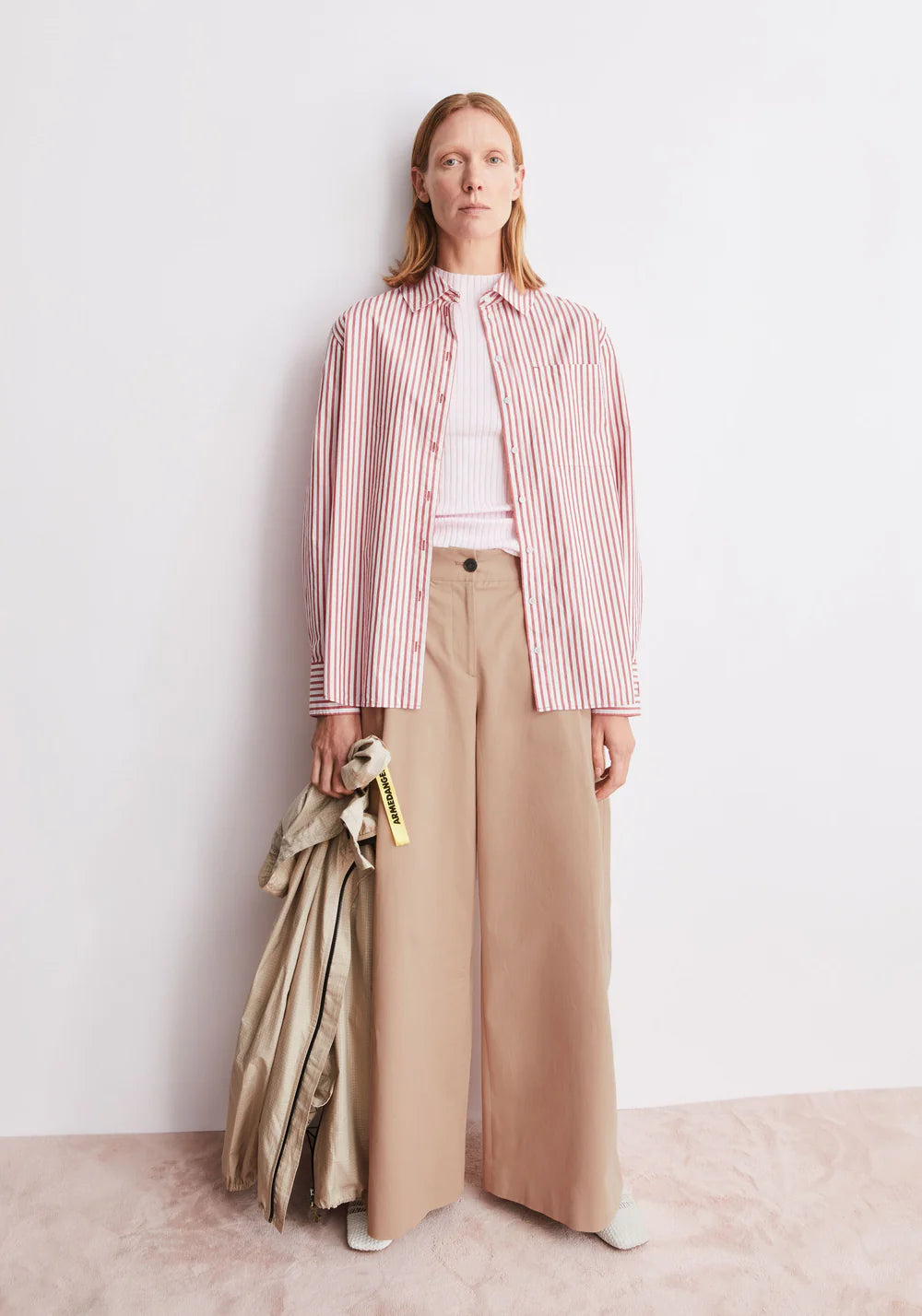 Armed Angels - Stripe Loose Shirt Blouse - Oatmilk-Mars Red