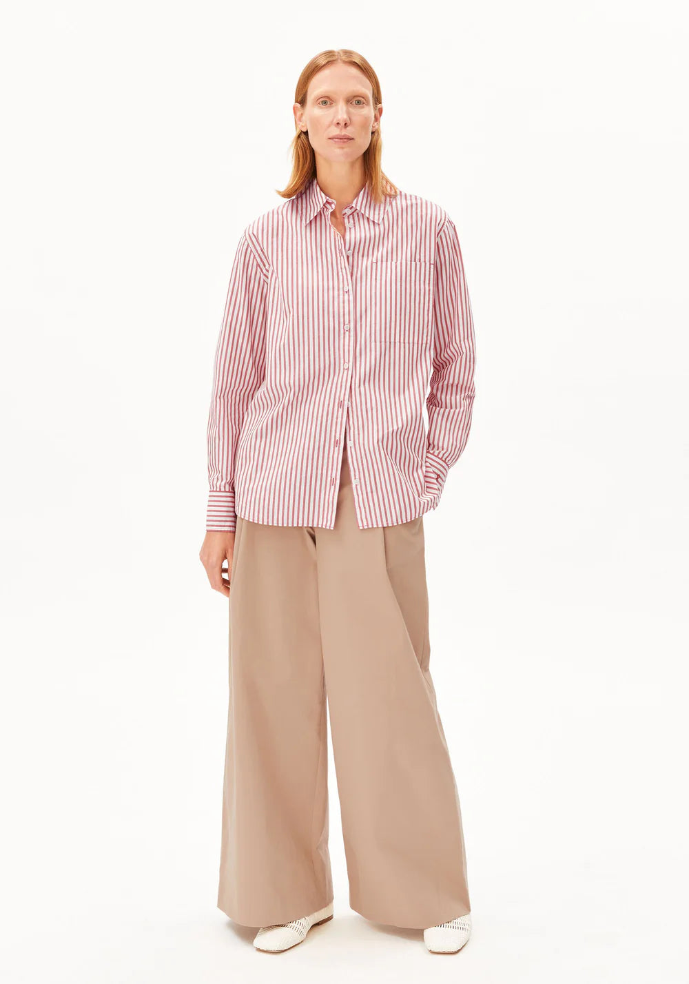 Armed Angels - Stripe Loose Shirt Blouse - Oatmilk-Mars Red